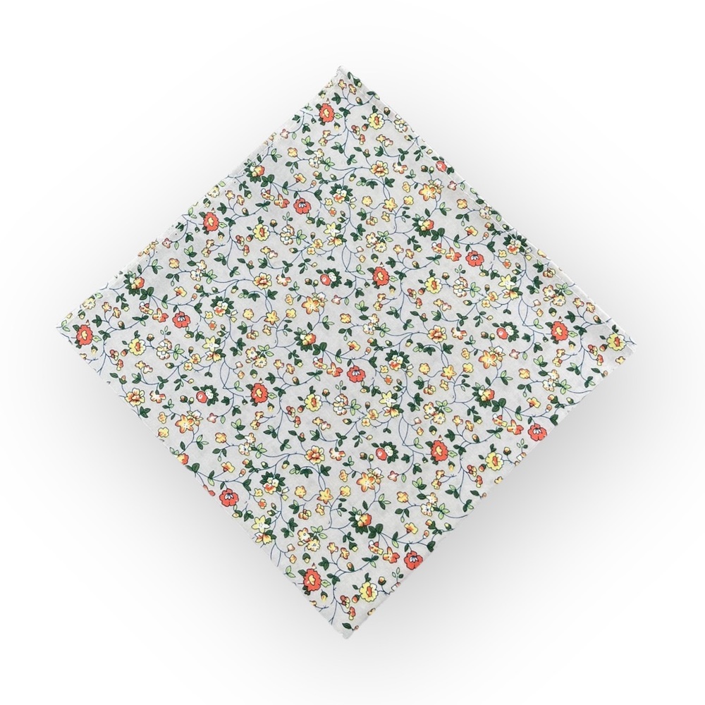 Light Gray w/ Orange Floral Pocket Square